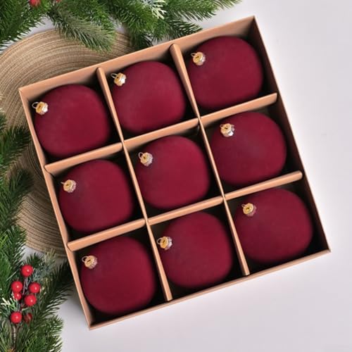 9 x Weihnachtskugeln aus Samt, 10 cm, Samtstoff, dekorative Kugeln, Fensterdekoration, bruchsicher, Feiertagsparty-Dekoration (Weinrot) von ZYWUOY
