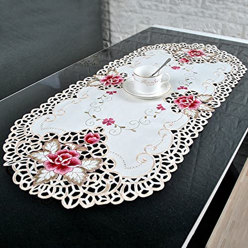 Französische Spitzen-Tischsets, Retro, exquisite Blume, bestickte ovale Spitzendeckchen, Untersetzer, kleine Tischdecke für Heimdekoration von ZYWUOY