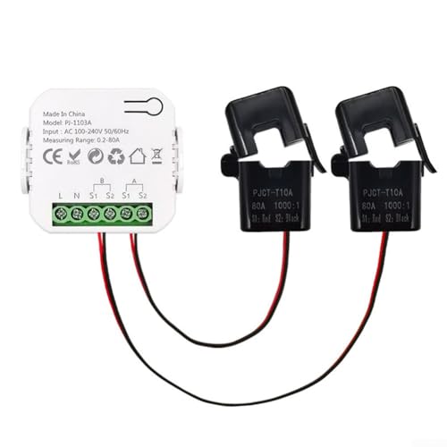 WiFi Smart Energiezähler, drahtloses Energiemessgerät für Tuya, Energie-Spannungsalarm-Messgerät, 2-K mit Klemme (weiß 2CT) von ZYWUOY