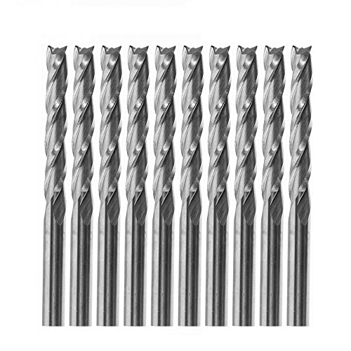ZYWUOY 10 Stück Schaftfräser CNC-Fräser-Bits, 3 Flöten Schaftfräser mit 1/8 Zoll Schaft, 3,175 x 22 mm Fräser Schnitz-Bit-Set, Wolframstahl Schaftfräser-Set von ZYWUOY