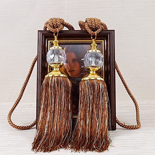 Raffhalter mit Quasten, luxuriöser Vorhanghalter, Seil-Raffhalter, Perlen-Kugel-Dekor, Vintage-Stil, handgefertigt, geflochtenes Seil, Raffhalter für Zuhause, dekorative Vorhänge (braun), 2 Stück Raffhalter mit Quasten, luxuriöser Vorhanghalter, Seil-Raffhalter, Perlen-Kugel-Dekor, Vintage-Stil, handgefertigt, geflochtenes Seil, Raffhalter für Zuhause, dekorative Vorhänge (braun), 2 Stück von ZYWUOY