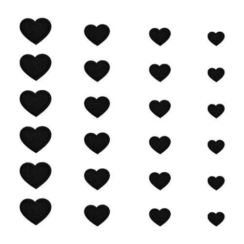 24 Stück schwarze Herzform zum Aufbügeln, schwarze Herzen, schwarzes Herz zum Aufbügeln, schwarze Herz-Aufnäher, niedliche Mini-Herz-Aufnäher, zum Aufnähen oder Aufbügeln in Herzform von ZYYC