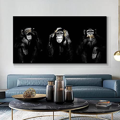 Mordern Leinwand Kunst Tier Affe Leinwand Malerei Wandkunst Drei Lustige Affen Poster Drucke Bild für Wohnkultur 60x120cm (24x48in) Rahmenlos von ZZBYTSYD