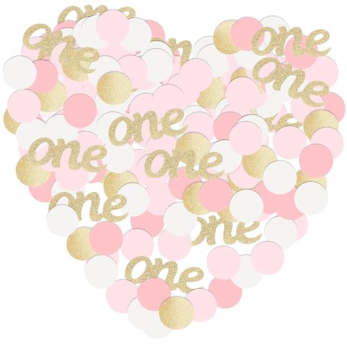 Pink Gold Dots One Konfetti – 1. Geburtstag Jahrestag Party Dekorationen, Glitzer Gold Punkte Ein Konfetti, Tischdekoration Streukonfetti, Geburtstag Hochzeit Bachelorette Party Dekor von ZZDCMS
