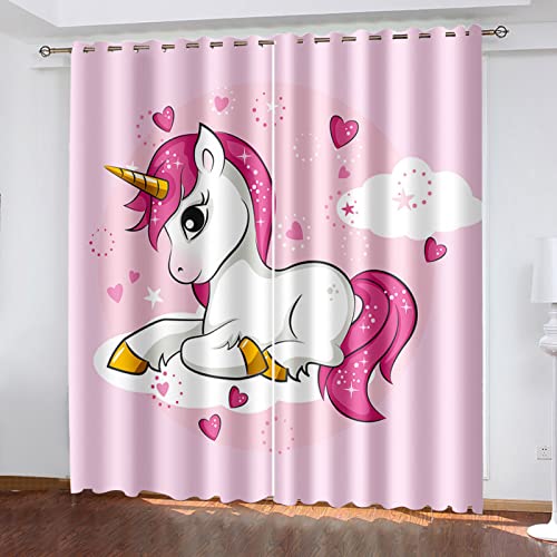 Verdunklungsvorhänge Rosa Einhorn-Mädchen Vorhang Wohnzimmer 2Er Set,Vorhang Blickdicht Für Kinderzimmer,Gardinen Mit Ösen Schlafzimmer,Blackout Curtain 2X75X166Cm von ZZDXL