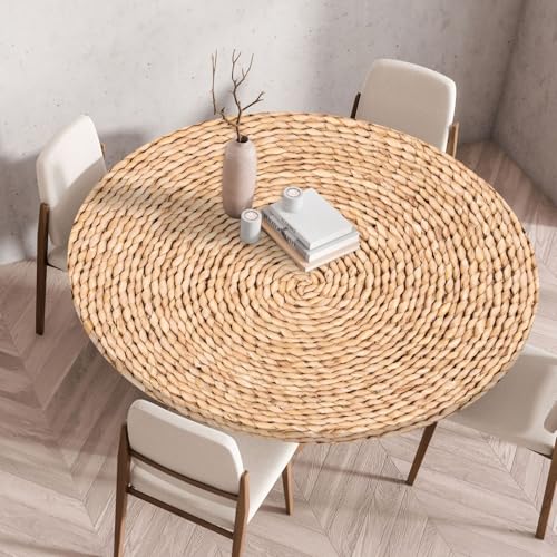 Tischdecke Rund 110 cm Abstrakt Beige Orange Gartentischdecke Rund Elastisch Polyester Waschbar Outdoor-Tischdecken Gartentischdecke Wetterfest Restaurant Runde Tischdecke von ZZDXW