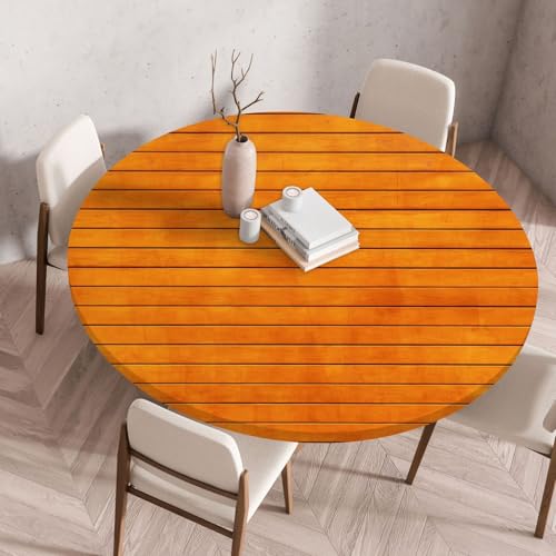 Tischdecke Rund 110 cm Gestreiftes Orange Gartentischdecke Rund Elastisch Polyester Waschbar Outdoor-Tischdecken Gartentischdecke Wetterfest Restaurant Runde Tischdecke von ZZDXW