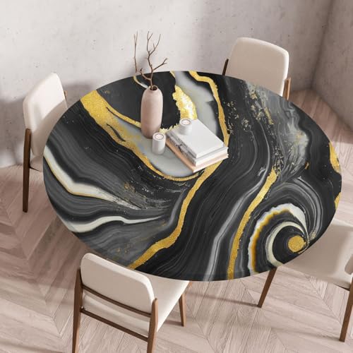 Tischdecke Rund 130 cm Elegantes Gold Schwarz Gartentischdecke Rund Elastisch Polyester Waschbar Outdoor-Tischdecken Gartentischdecke Wetterfest Restaurant Runde Tischdecke Tischdecke Rund 130 cm Elegantes Gold Schwarz Gartentischdecke Rund Elastisch Polyester Waschbar Outdoor-Tischdecken Gartentischdecke Wetterfest Restaurant Runde Tischdecke von ZZDXW