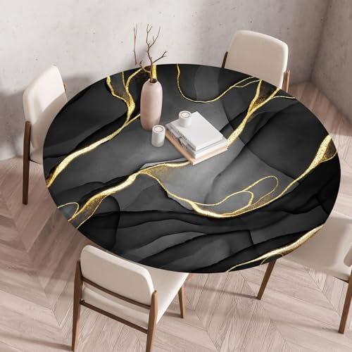 Tischdecke Rund 130 cm Schwarzes Gold Linien Gartentischdecke Rund Elastisch Polyester Waschbar Outdoor-Tischdecken Gartentischdecke Wetterfest Restaurant Runde Tischdecke Tischdecke Rund 130 cm Schwarzes Gold Linien Gartentischdecke Rund Elastisch Polyester Waschbar Outdoor-Tischdecken Gartentischdecke Wetterfest Restaurant Runde Tischdecke von ZZDXW