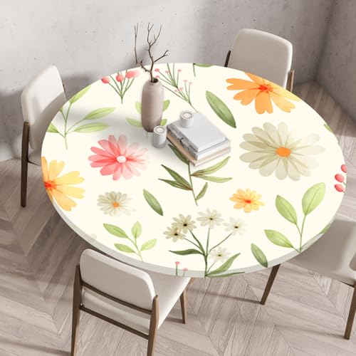 Tischdecke Rund 140 cm Grüne Elegante Pflanzen Gartentischdecke Rund Elastisch Polyester Waschbar Outdoor-Tischdecken Gartentischdecke Wetterfest Restaurant Runde Tischdecke von ZZDXW