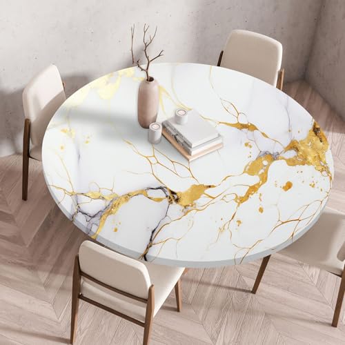 Tischdecke Rund 60 cm Goldener Weißer Marmor Gartentischdecke Rund Elastisch Polyester Waschbar Outdoor-Tischdecken Gartentischdecke Wetterfest Restaurant Runde Tischdecke Tischdecke Rund 60 cm Goldener Weißer Marmor Gartentischdecke Rund Elastisch Polyester Waschbar Outdoor-Tischdecken Gartentischdecke Wetterfest Restaurant Runde Tischdecke von ZZDXW