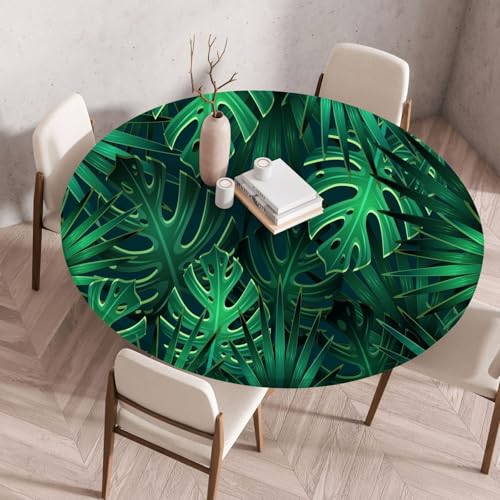 Tischdecke Rund 60 cm Smaragdgrün Tropisch Gartentischdecke Rund Elastisch Polyester Waschbar Outdoor-Tischdecken Gartentischdecke Wetterfest Restaurant Runde Tischdecke von ZZDXW