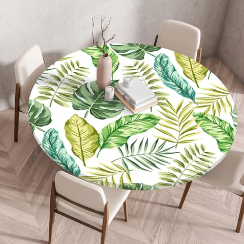 Tischdecke Rund 70 cm Blattgrün Retro Gartentischdecke Rund Elastisch Polyester Waschbar Outdoor-Tischdecken Gartentischdecke Wetterfest Restaurant Runde Tischdecke von ZZDXW