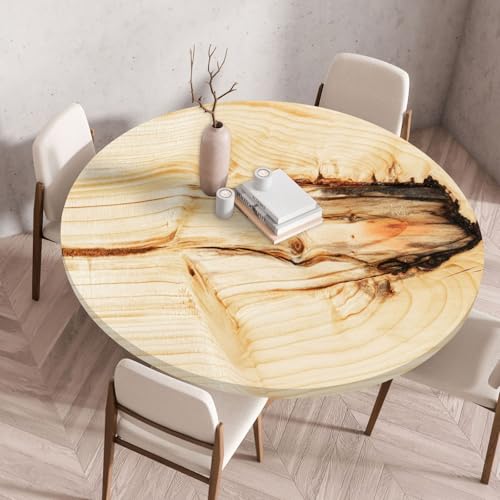 Tischdecke Rund 70 cm Gelbes Abstraktes Holz Gartentischdecke Rund Elastisch Polyester Waschbar Outdoor-Tischdecken Gartentischdecke Wetterfest Restaurant Runde Tischdecke von ZZDXW
