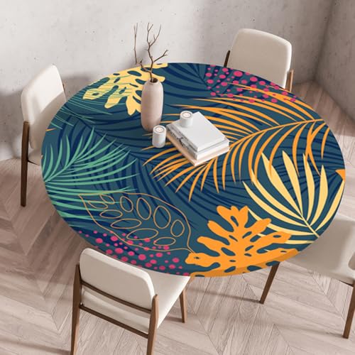 Tischdecke Rund 70 cm Orange Blatt Tropisch Gartentischdecke Rund Elastisch Polyester Waschbar Outdoor-Tischdecken Gartentischdecke Wetterfest Restaurant Runde Tischdecke von ZZDXW