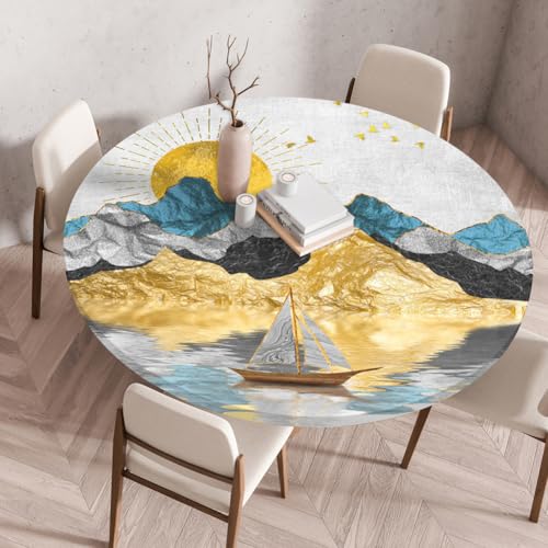 Tischdecke Rund 70 cm Sonne Goldener Berg Gartentischdecke Rund Elastisch Polyester Waschbar Outdoor-Tischdecken Gartentischdecke Wetterfest Restaurant Runde Tischdecke Tischdecke Rund 70 cm Sonne Goldener Berg Gartentischdecke Rund Elastisch Polyester Waschbar Outdoor-Tischdecken Gartentischdecke Wetterfest Restaurant Runde Tischdecke von ZZDXW