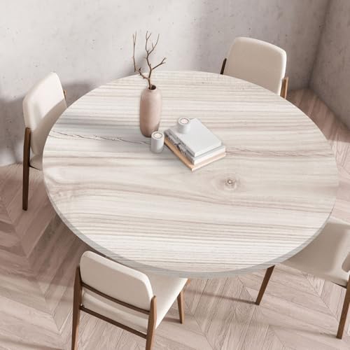 Tischdecke Rund 80 cm Grau Beige Holz Gartentischdecke Rund Elastisch Polyester Waschbar Outdoor-Tischdecken Gartentischdecke Wetterfest Restaurant Runde Tischdecke von ZZDXW