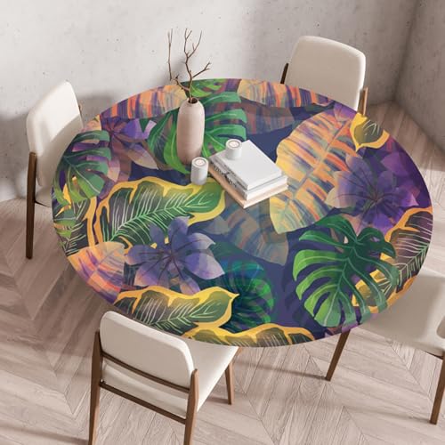 Tischdecke Rund 80 cm Lila Orange Tropisch Gartentischdecke Rund Elastisch Polyester Waschbar Outdoor-Tischdecken Gartentischdecke Wetterfest Restaurant Runde Tischdecke von ZZDXW