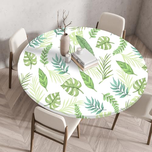 Tischdecke Rund 90 cm Blattgrüne Pflanze Gartentischdecke Rund Elastisch Polyester Waschbar Outdoor-Tischdecken Gartentischdecke Wetterfest Restaurant Runde Tischdecke von ZZDXW