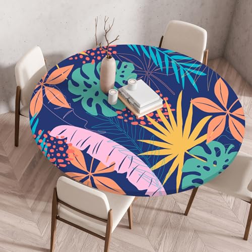 Tischdecke Rund 90 cm Lila Rosa Tropisch Gartentischdecke Rund Elastisch Polyester Waschbar Outdoor-Tischdecken Gartentischdecke Wetterfest Restaurant Runde Tischdecke von ZZDXW