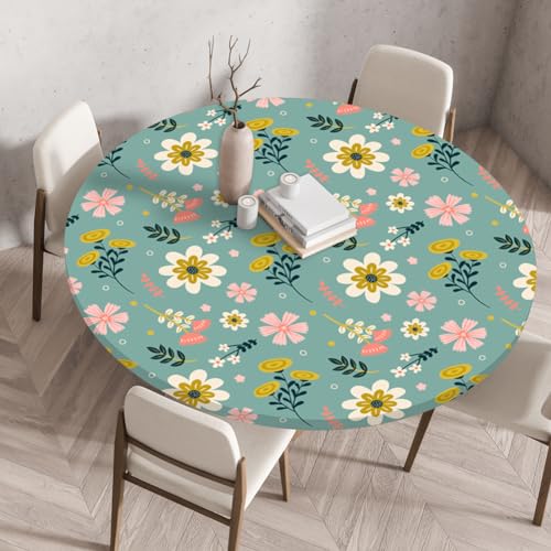 Tischdecke Rund 90 cm Retro Grün Blumen Gartentischdecke Wetterfest Elastisch Abwaschbar Runde Tischdecke Outdoor Indoor Wiederverwendbare Table Cloth für Garten Restaurant Tischdecke Rund 90 cm Retro Grün Blumen Gartentischdecke Wetterfest Elastisch Abwaschbar Runde Tischdecke Outdoor Indoor Wiederverwendbare Table Cloth für Garten Restaurant von ZZDXW