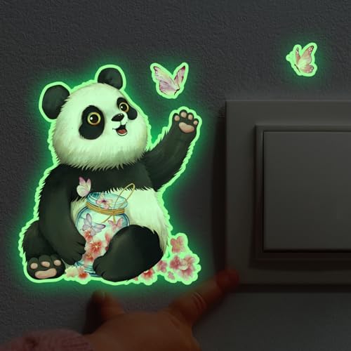 Wandtattoo Kinderzimmer Niedlicher Panda Schmetterling Leuchtsterne Kinderzimmer Wanddeko Wandsticker Leuchtsterne Selbstklebend Glow in the Dark Wandtattoo Kinderzimmer Mädchen Junge von ZZDXW