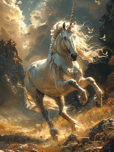 Diamond Painting Einhorn Diamond Painting Erwachsene, Crystal Art Landschaft Mosaik Bastelset Erwachsene Anfänger 5D DIY Full Drill Cross Stickerei Kits für Deko Wohnzimmer, Geschenke 70x95cm -g25036G von ZZGBDWOU