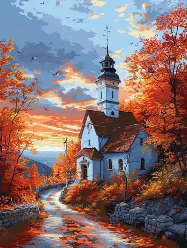 Diamond Painting Landschaft Diamond Painting Erwachsene, Crystal Art Herbst Mosaik Bastelset Erwachsene Anfänger Full Drill Cross Stickerei Kits für Deko Wohnzimmer, Geschenke (35x50cm) -g2503SZ von ZZGBDWOU