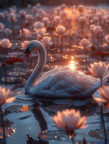 Diamond Painting Schwan Diamond Painting Erwachsene, Crystal Art Lotus Mosaik Bastelset Erwachsene Anfänger 5D DIY Full Drill Cross Stickerei Kits für Deko Wohnzimmer, Geschenke 35 x 50cm -g2503PV von ZZGBDWOU