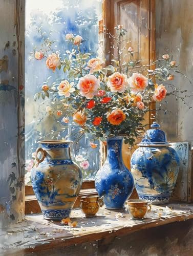 Diamond Painting Vase Diamond Painting Erwachsene, Crystal Art Häuser Mosaik Bastelset Erwachsene Anfänger 5D DIY Full Drill Cross Stickerei Kits für Deko Wohnzimmer, Geschenke 50cm x 70cm -g2503J1 von ZZGBDWOU