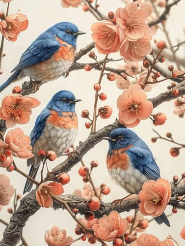 Diamond Painting Vogel Diamond Painting Erwachsene, Crystal Art Kirschblüten Mosaik Bastelset Erwachsene Anfänger 5D DIY Full Drill Cross Stickerei Kits für Deko Wohnzimmer, Geschenke 35x50cm -g2503RI von ZZGBDWOU
