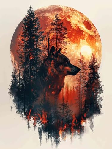 Diamond Painting Wolf Diamond Painting Erwachsene, Crystal Art Wald Mosaik Bastelset Erwachsene Anfänger 5D DIY Full Drill Cross Stickerei Kits für Zimmer Deko Wohnzimmer, Geschenke (25x35cm) -g250360 von ZZGBDWOU