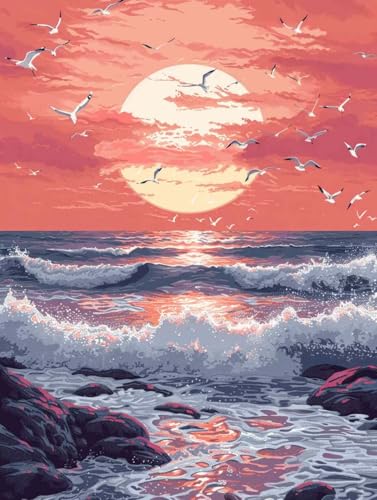 Diamond Painting XXL (30x40cm), Diamant Painting Bilder Ozean Crystal Art Sonnenaufgang Mosaik Bastelset Erwachsene Full Drill Cross Stickerei Kits für Anfänger, Deko Wohnzimmer, Geschenke -g25032X von ZZGBDWOU