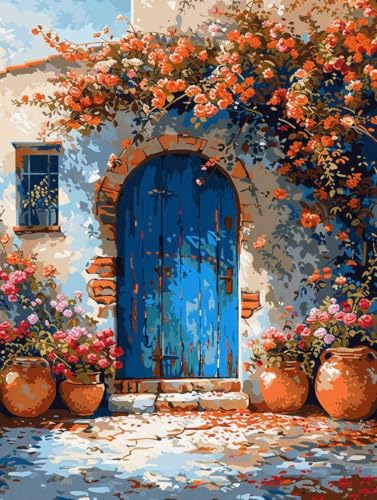 Diamond Painting XXL (40x55cm), Diamant Painting Bilder Häuser Crystal Art Blume Mosaik Bastelset Erwachsene 5D DIY Full Drill Cross Stickerei Kits für Anfänger, Deko Wohnzimmer, Geschenke -g2503DW von ZZGBDWOU