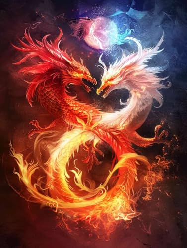 Diamond Painting XXL (60x80cm), Diamant Painting Bilder Drachen Crystal Art Landschaft Mosaik Bastelset Erwachsene Full Drill Cross Stickerei Kits für Anfänger, Deko Wohnzimmer, Geschenke -g250341 von ZZGBDWOU