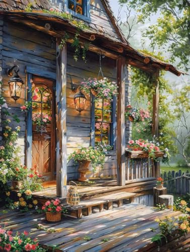 Diamond Painting XXL (60x80cm), Diamant Painting Bilder Häuser Crystal Art Blume Mosaik Bastelset Erwachsene 5D DIY Full Drill Cross Stickerei Kits für Anfänger, Deko Wohnzimmer, Geschenke -g2503KF von ZZGBDWOU