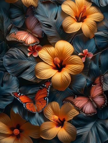 Diamond Painting XXL 20x30cm, Diamant Painting Bilder Blume Crystal Art Schmetterling Mosaik Bastelset Erwachsene Full Drill Cross Stickerei Kits für Anfänger, Deko Wohnzimmer, Geschenke -g25033P von ZZGBDWOU