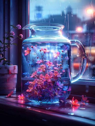 Diamond Painting XXL 60cm x 80cm, Diamant Painting Bilder Blume Crystal Art Vase Mosaik Bastelset Erwachsene 5D DIY Full Drill Cross Stickerei Kits für Anfänger, Deko Wohnzimmer, Geschenke -g2503F4 von ZZGBDWOU