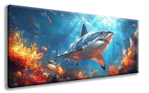 Hai Diamond Painting, Meer Diamond Painting Erwachsene Groß XXL (100x300 cm), 5D Runder Vollbohrer Diamant Crystal Art Bastelnset, Mosaik Bastel Erwachsene für Deko Schlafzimmer, Geschenke -zzg25082G von ZZGBDWOU