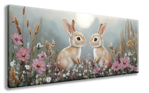 Kaninchen Diamond Painting, Blumen Diamond Painting Erwachsene Groß XXL (50x100 cm), 5D Runder Vollbohrer Diamant Crystal Art Bastelnset, Mosaik Bastel Erwachsene für Deko Schlafzimmer -zzg25081R von ZZGBDWOU