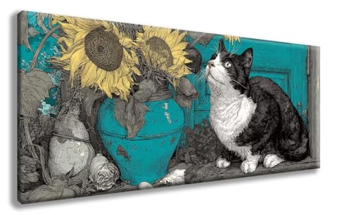 Katze Diamond Painting, Sonnenblume Diamond Painting Erwachsene Groß XXL 70x140 cm, 5D Runder Vollbohrer Diamant Crystal Art Bastelnset, Mosaik Bastel Erwachsene für Deko Schlafzimmer -zzg2508JM von ZZGBDWOU