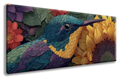 Kolibri Diamond Painting, Blumen Diamond Painting Erwachsene Groß XXL 100x300 cm, 5D Runder Vollbohrer Diamant Crystal Art Bastelnset, Mosaik Bastel Erwachsene für Deko Schlafzimmer -zzg2508FQ955 von ZZGBDWOU
