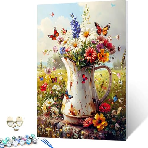 Malen Nach Zahlen Schmetterling Malen Nach Zahlen Erwachsene, DIY Paint by Numbers Chrysantheme Painting by Numbers mit 3 Pinseln, Acrylfarben & Knitterfreier Leinwand für Zimmer Deko 40x60 cm -252g3G von ZZGBDWOU