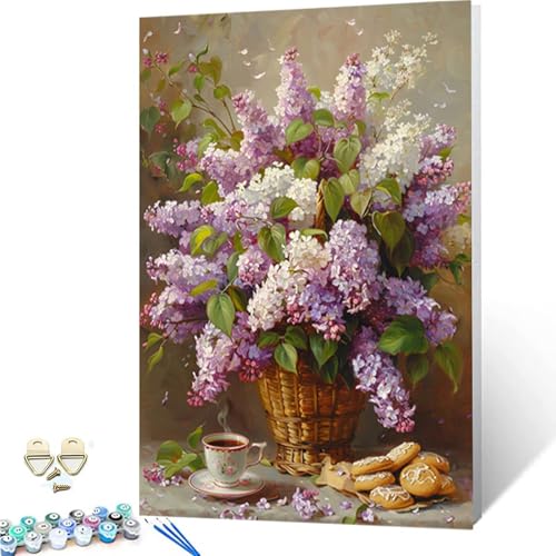 Paint by Numbers Lavendel Malen Nach Zahlen XXL 70x95cm, Painting by Numbers Blume Malen Nach Zahlen Erwachsene mit 3 Pinseln, Acrylfarben & Knitterfreier Leinwand für Wanddeko, Geschenke -252g26 von ZZGBDWOU