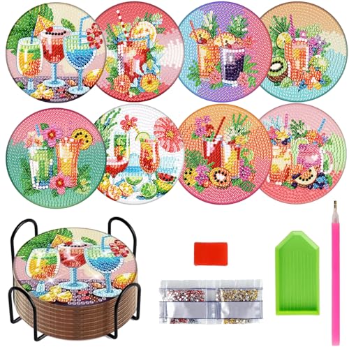 Diamond Painting Untersetzer,8 Stück Cocktail Diamant Tassenuntersetzer mit Halter, Diamond Painting zum Basteln für Kinder Erwachsene Basteln,Anfänger Diamant Tassenuntersetzer rutschfest Diamond Painting Untersetzer,8 Stück Cocktail Diamant Tassenuntersetzer mit Halter, Diamond Painting zum Basteln für Kinder Erwachsene Basteln,Anfänger Diamant Tassenuntersetzer rutschfest von ZZHBSR