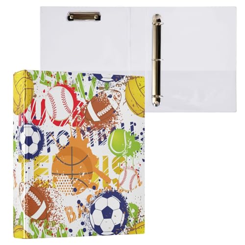 3,8 cm große Ordner mit drei Ringen, Sportmuster, Bälle mit Taschen, 3 Löcher, Ordner für Schule, Büro, 2 Stück 3,8 cm große Ordner mit drei Ringen, Sportmuster, Bälle mit Taschen, 3 Löcher, Ordner für Schule, Büro, 2 Stück von ZZKKO