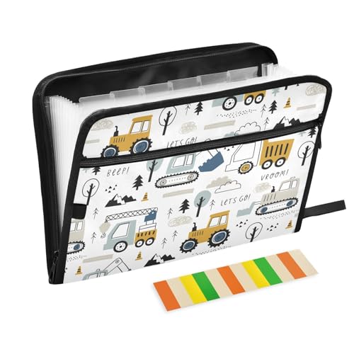 Dokumentenmappe für Autos, LKW, Traktor, Kran, Kunststoff, mit 13 Fächern, erweiterbar, für Dokumente, Schule, Studenten, Büro, ästhetischer Ordner mit Etiketten, A4, Briefgröße Dokumentenmappe für Autos, LKW, Traktor, Kran, Kunststoff, mit 13 Fächern, erweiterbar, für Dokumente, Schule, Studenten, Büro, ästhetischer Ordner mit Etiketten, A4, Briefgröße von ZZKKO