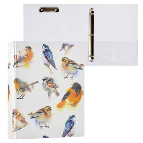 Ordner mit 3 Ringen, Motiv: Vögel, Rotkehlchen, Schwalbe, Spatz, Gimpel, 3,8 cm, mit Klemmbrett-Taschen für Schule, 3-Loch-Bürobuch, 1 Stück Ordner mit 3 Ringen, Motiv: Vögel, Rotkehlchen, Schwalbe, Spatz, Gimpel, 3,8 cm, mit Klemmbrett-Taschen für Schule, 3-Loch-Bürobuch, 1 Stück von ZZKKO