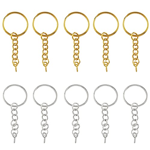ZZLZX Schlüsselanhänger-Ringe aus Gold und Silber, 60 Stück, mit Kette für Schmuckherstellung von ZZLZX