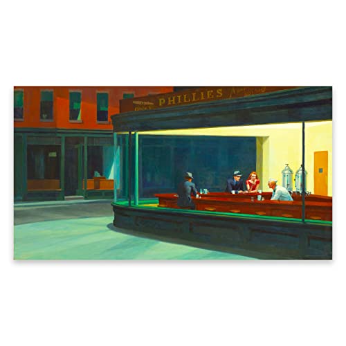 ZZPT Edward Hopper Nighthawks Druck – berühmtes Malposter – coole Wanddekoration – moderne Leinwand-Wandkunst für Wohnzimmer Büro ungerahmt (30 x 60 cm) von ZZPT